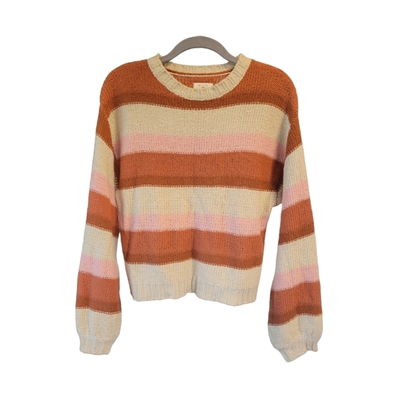 Billabong Striped Knit Sweater Womens S Boxy Fit Drop Shoulder Crewneck Fall - Picture 3 of 10